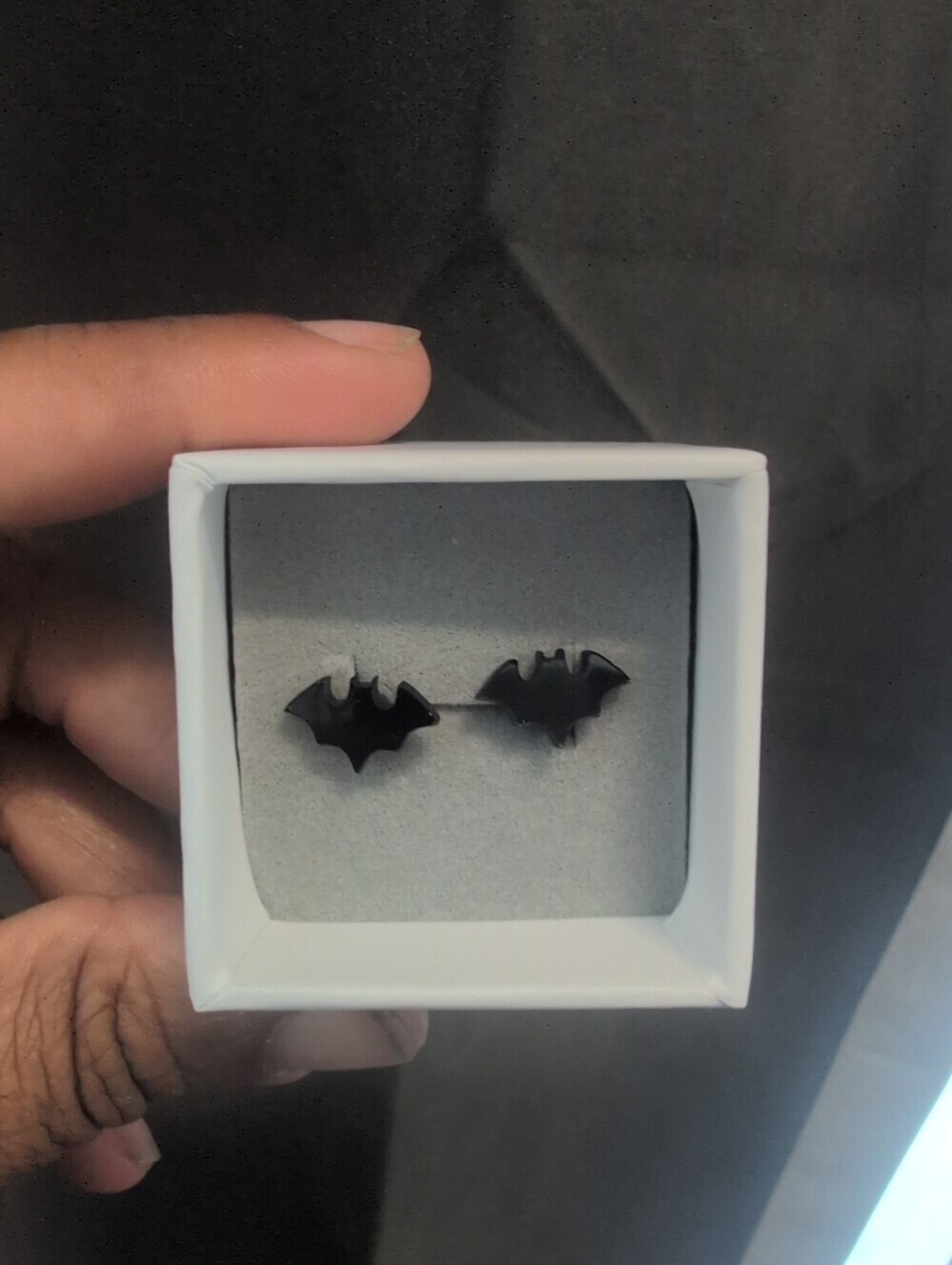 Black Batman Stud Clear Pushback Earrings